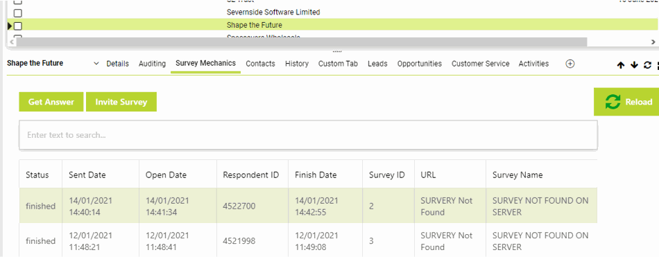 Screenshot van SurveyMechanics in Maximizer CRM