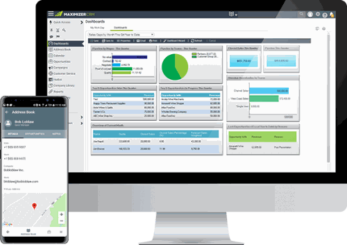 Maximizer screenshots van dashboards en mobiele toegang